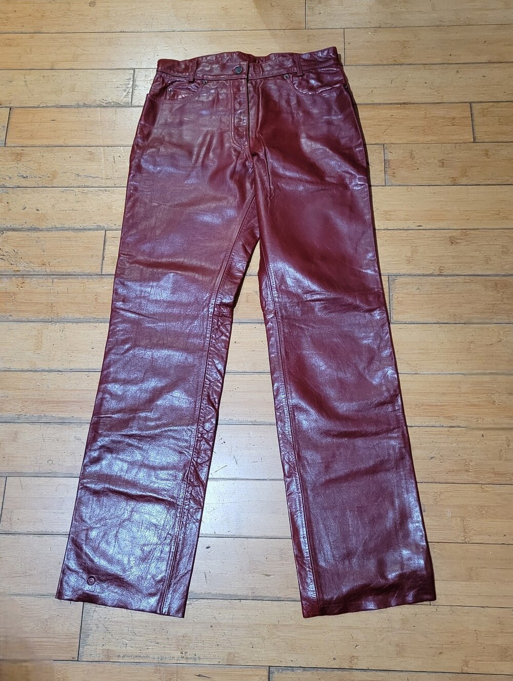 Vtg Whet Blu Burgundy leather straight-leg/bootcut trousers Women's Size 10